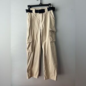 TNA Beige Cargo Pants With Black Buckle Belt